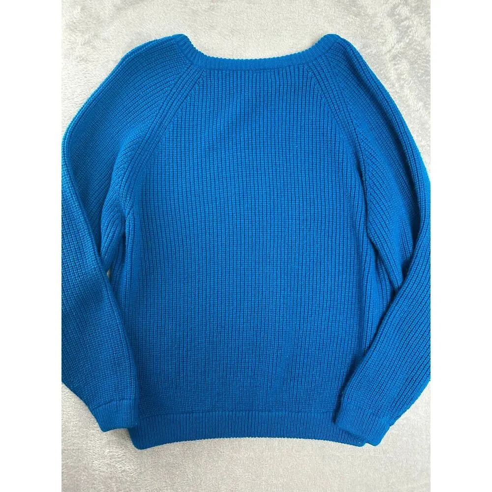 Vintage Brittania Blue Chunky Knit Slouchy Sweater Scoop Neck Mens M Grunge 90s